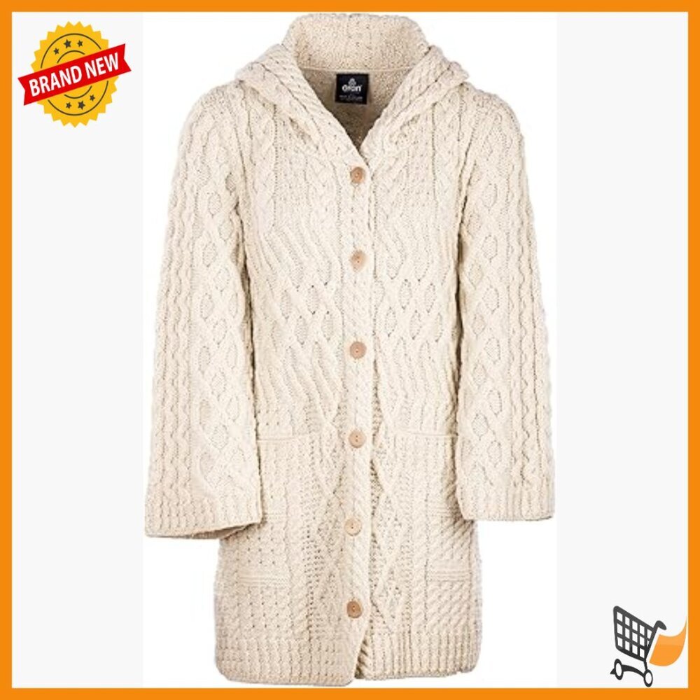 Merino Wool Hooded Cardigan Long Button Front Pockets
